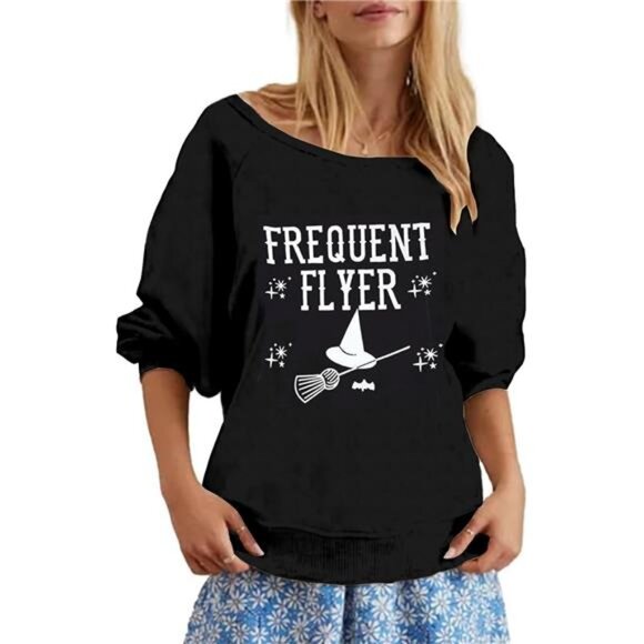 Women's Off-Shoulder Jack O' Lantern Sweatshirt for Halloween, - Picture 4 of 6